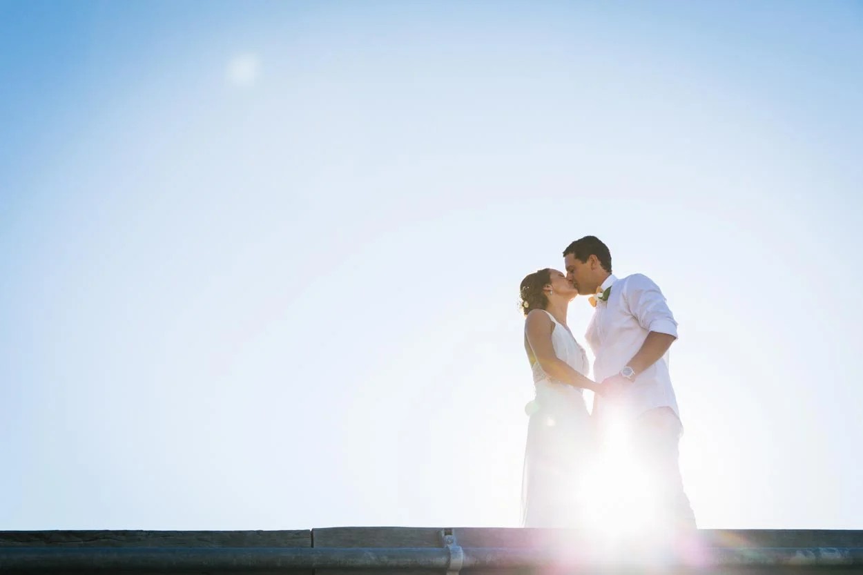 Bride and groom exchanging vows at Honeymoon Island wedding
