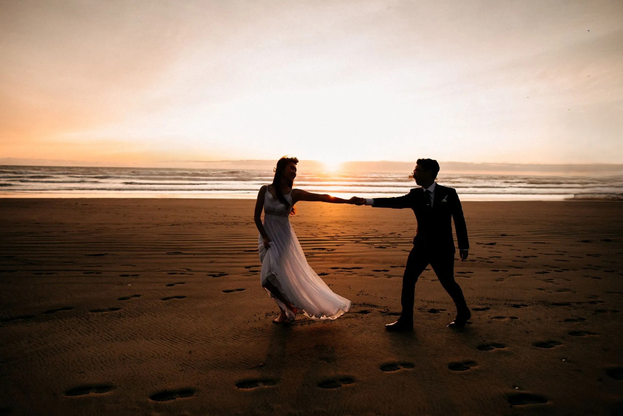 Couple’s sunset portraits at Clearwater Beach destination wedding