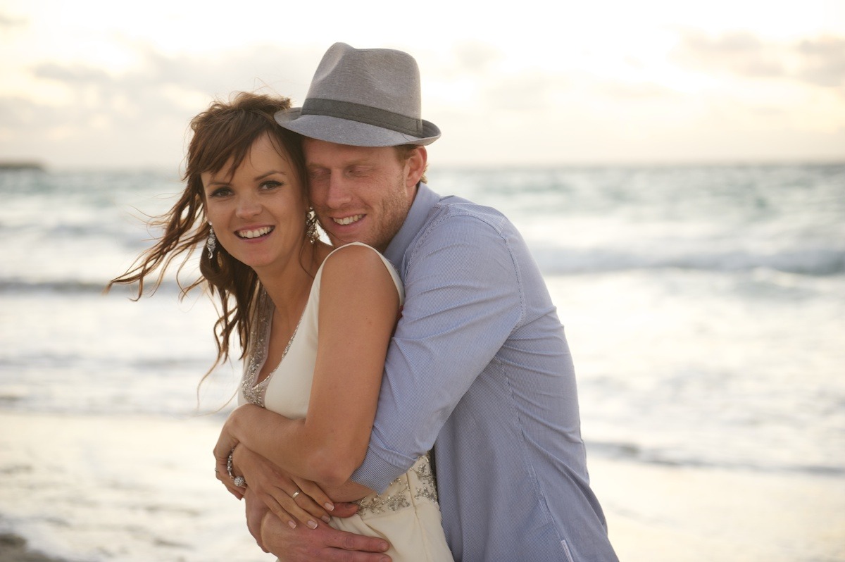 Bride and groom portraits during Clearwater Beach sunset
