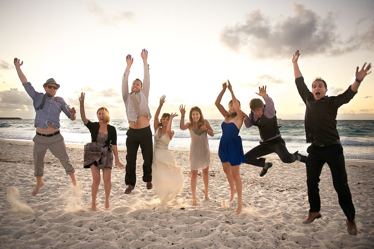 Newlyweds celebrating at Clearwater Beach destination wedding