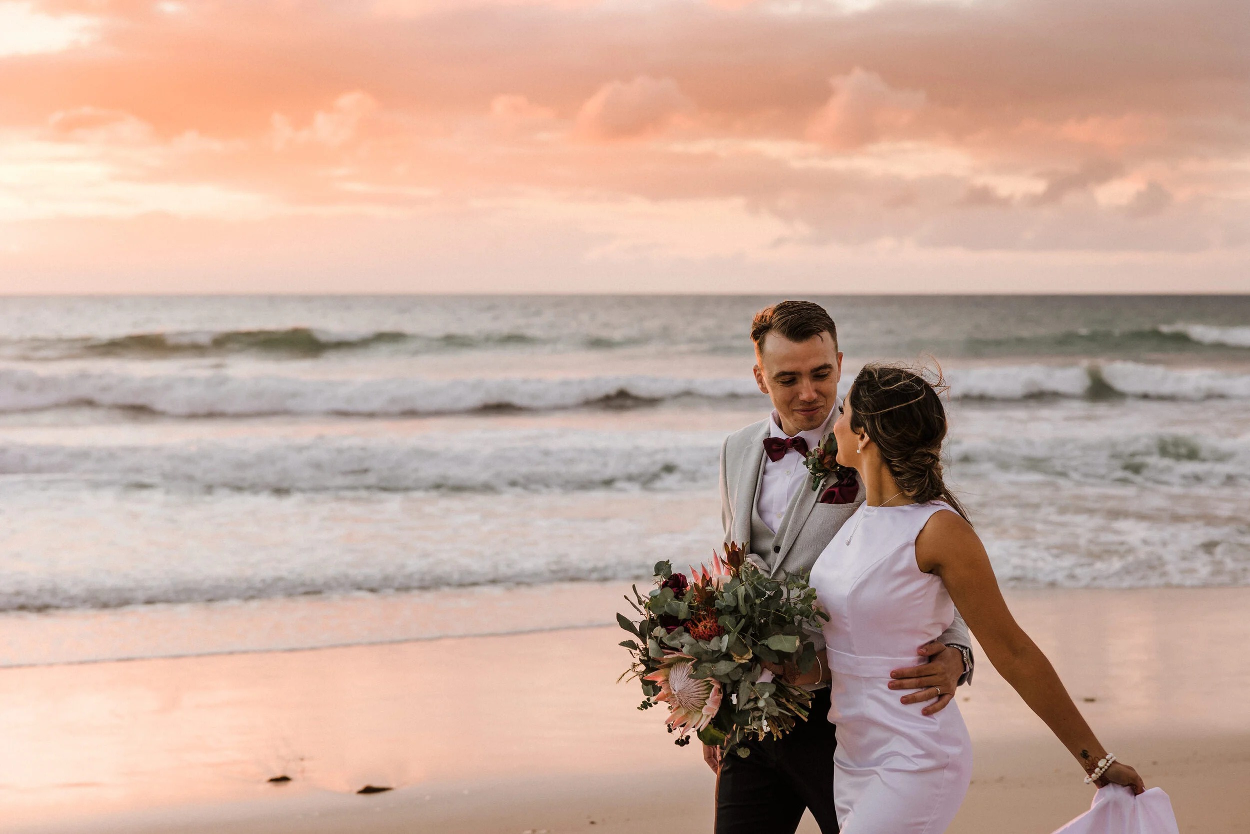 Romantic kiss at Gulf Coast elopement on Clearwater Beach