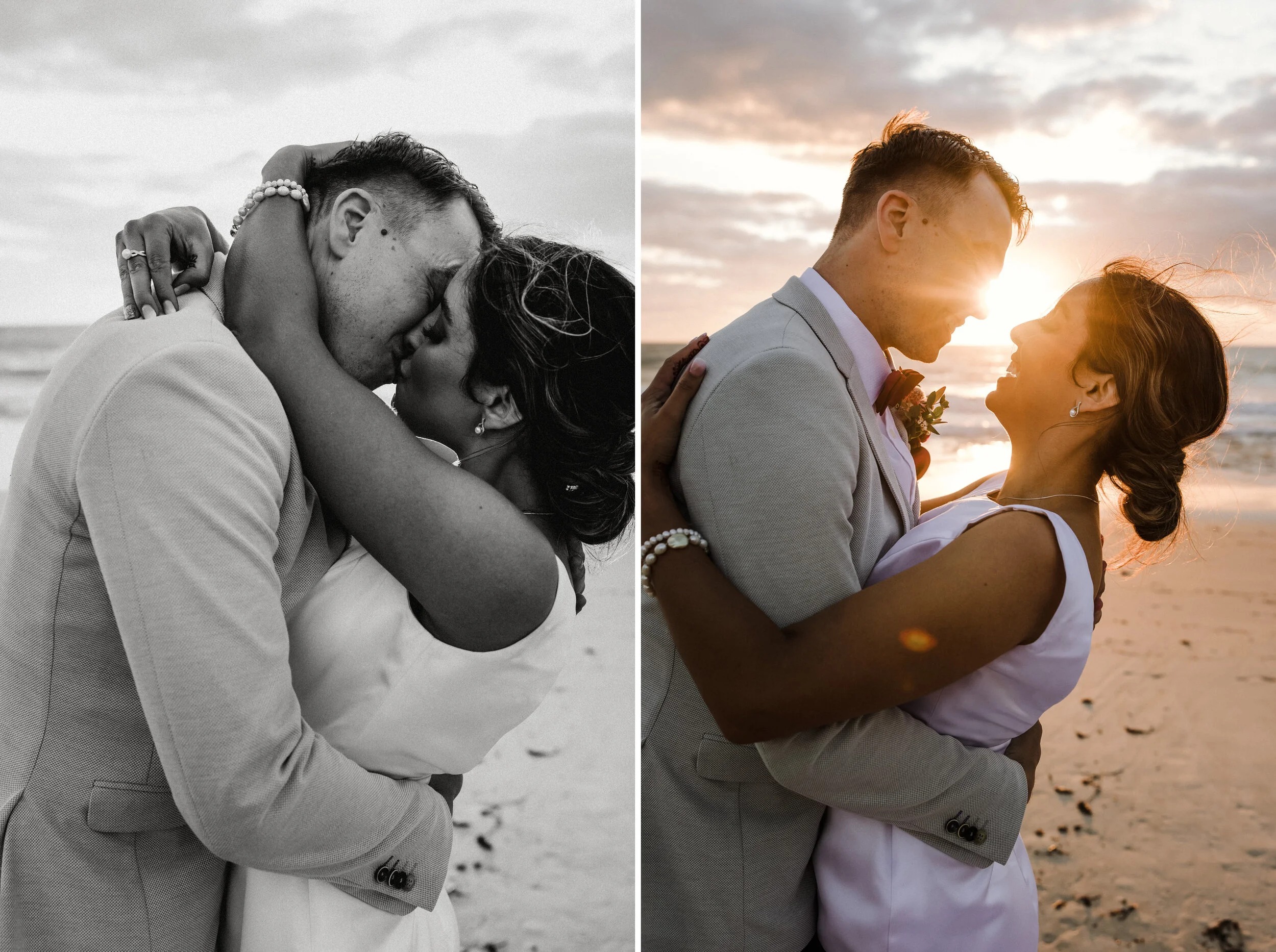 Couple portrait during Clearwater Beach elopement at sunset