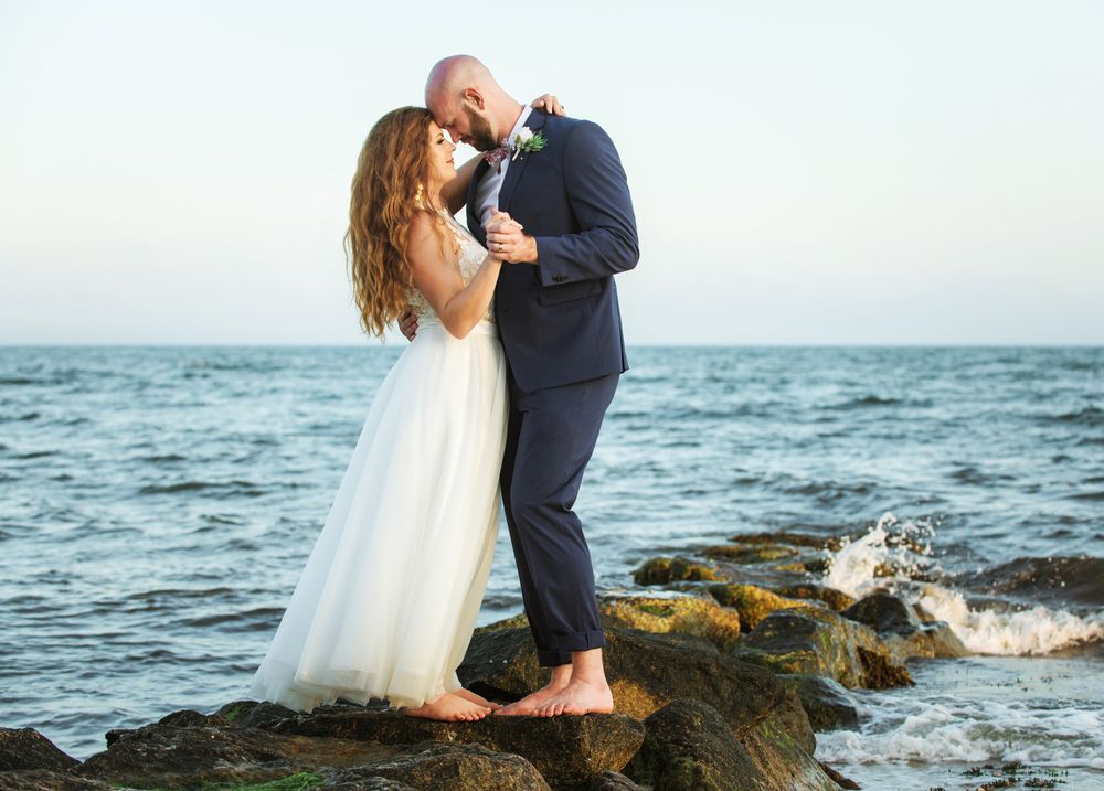 Intimate beach wedding ceremony at Upham Beach